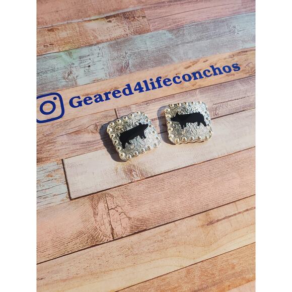 Pig lover square conchos, 4h conchos, ffa gift, pig showing, custom conchos, - Picture 3 of 4